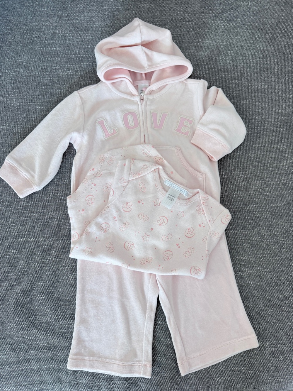Janie and Jack Light Pink 'LOVE' Hooded Sweat Set & top